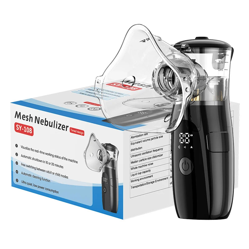 AiQUE Rechargeable Nebulizer Mesh Portable LED Hoseheld Medical Silent Ultrasonic Inhaler Mobile Steam Runny Nose Child Adult